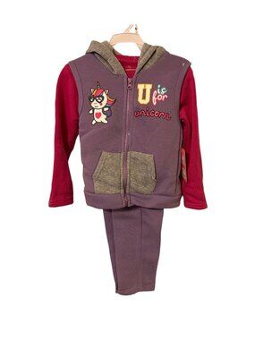 RND Friends Forever 3-Piece Toddler Girl Vest Sweater Sweats Unicorn Outfit 4T